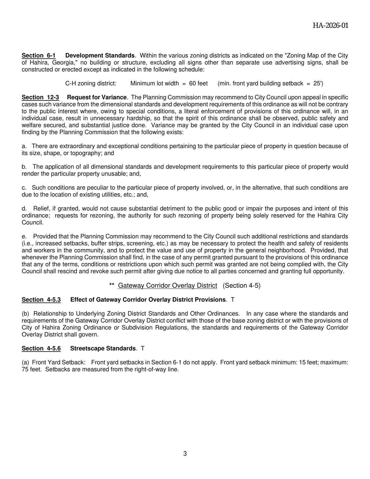 Section 12-3 Request for Variance.