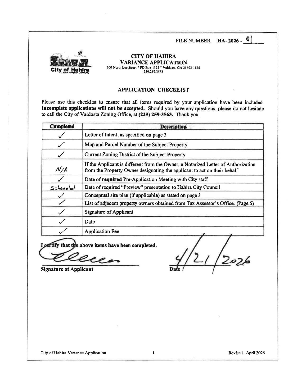 Application Checklist