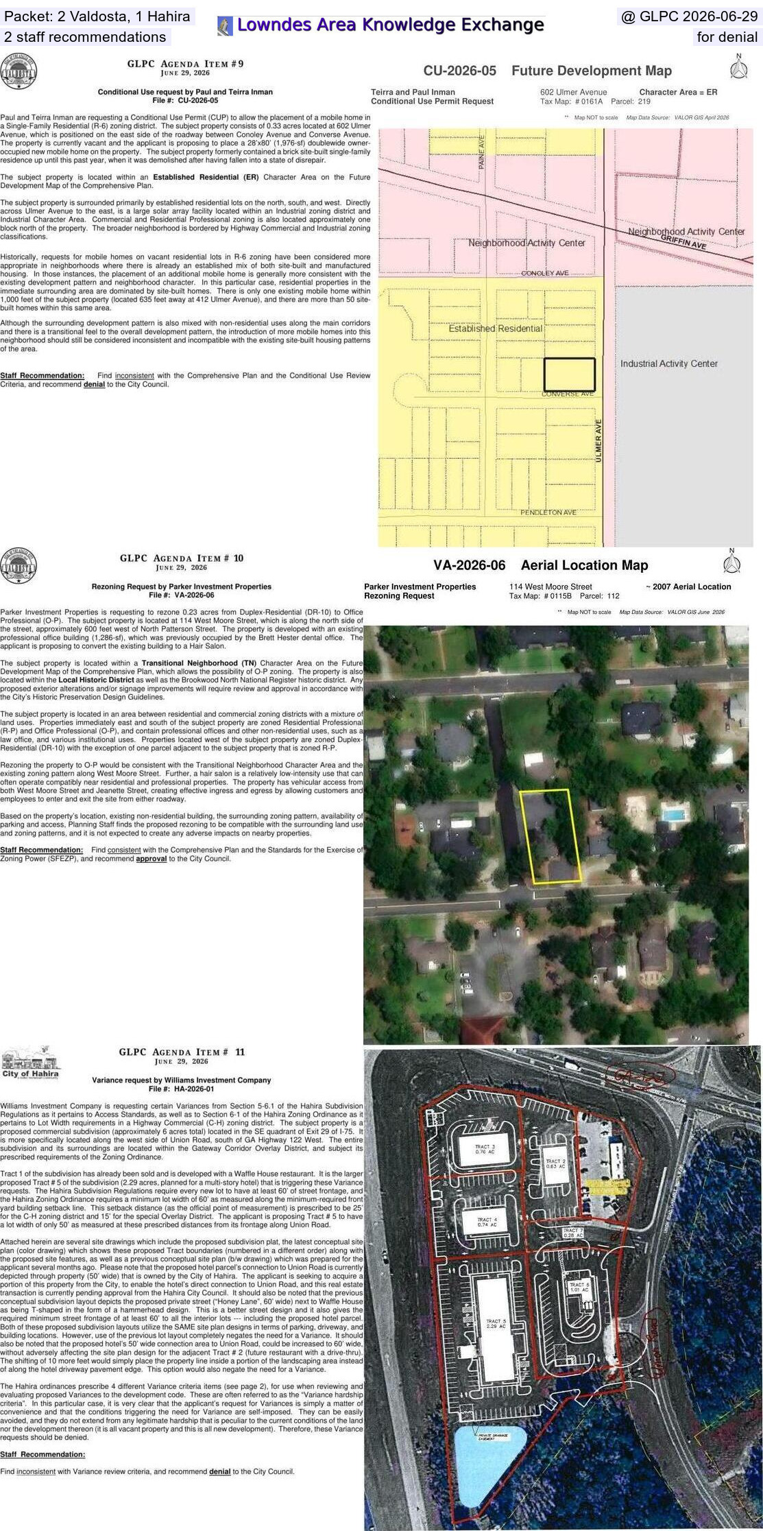 Packet: 2 Valdosta, 1 Hahira @ GLPC 2026-06-29, 2 staff recommendations for denial