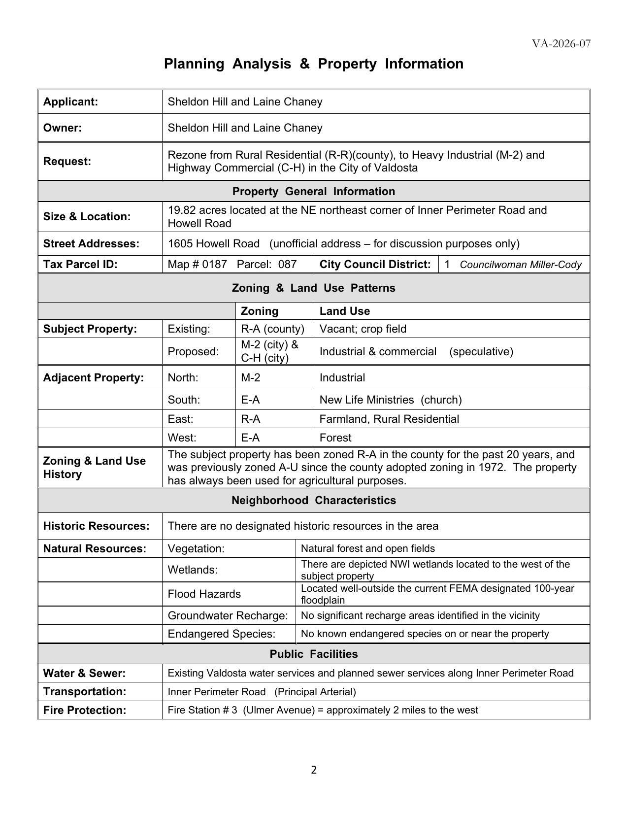 Planning Analysis & Property Information
