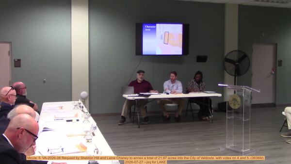 [Movie: 5. VA-2026-08 Request by Sheldon Hill and Laine Chaney to annex a total of 21.97 acres into the City of Valdosta. with votes on 4 and 5. (3636M)]