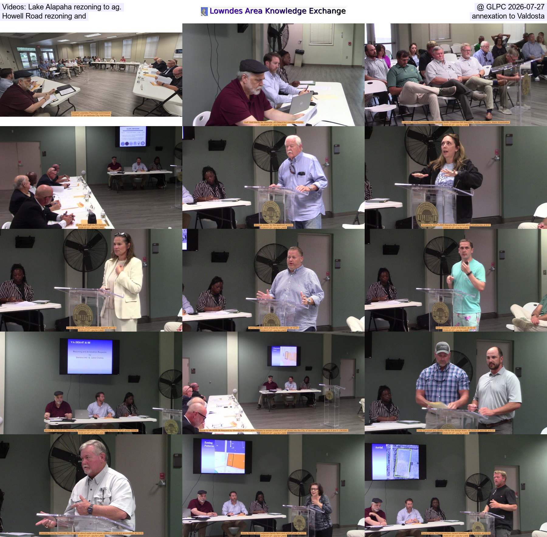 [Videos: Lake Alapaha rezoning to ag. @ GLPC 2026-07-27, Howell Road rezoning and annexation to Valdosta]
