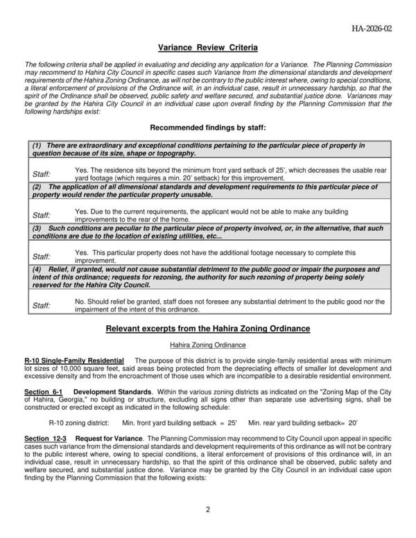 [Variance Review Criteria]
