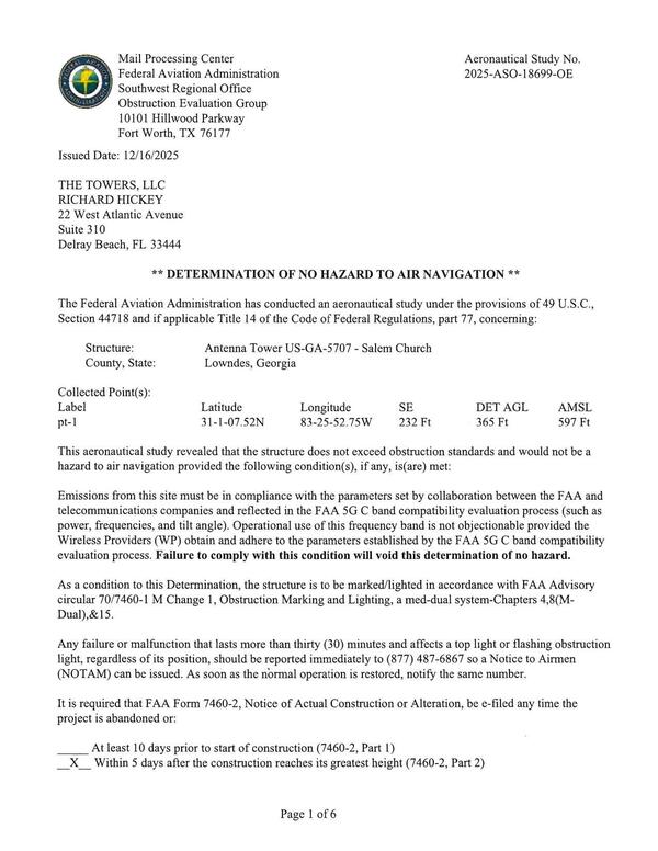 [FAA DETERMINATION OF NO HAZARD TO AIR NAVIGATION]