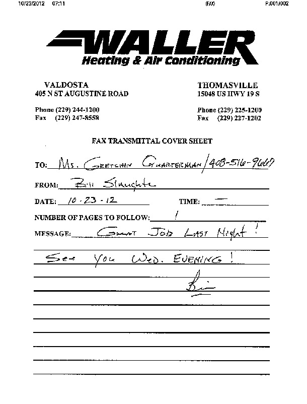 Fax cover sheet