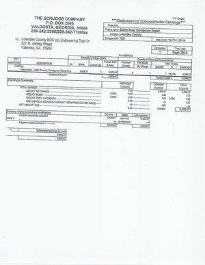 [Scruggs Company: Statement of Subcontractor Earnings (1 of 5)]