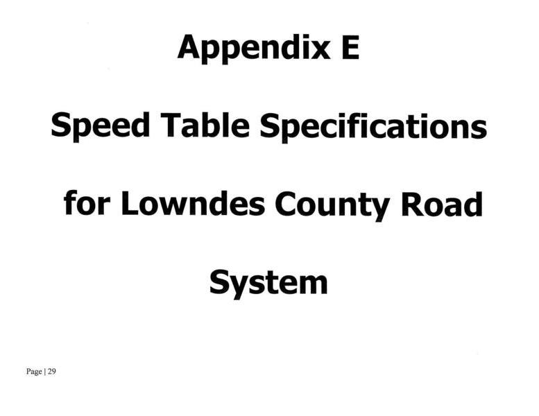 Appendix E Speed Table Specifications