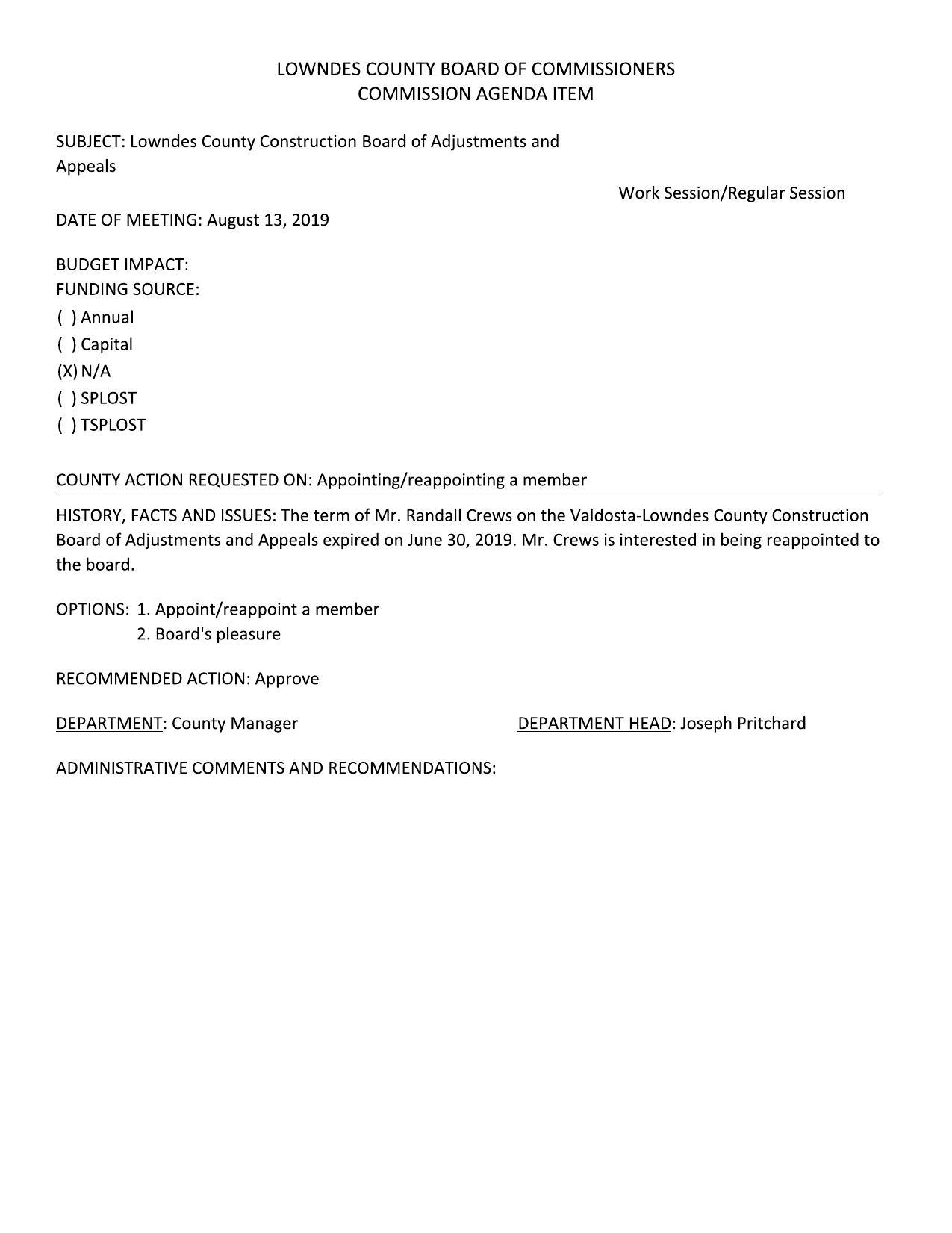 [Lowndes County Construction Board of Adjustments and Appeals]
