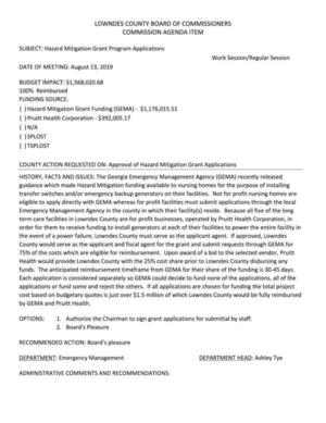 [Hazard Mitigation Grant Program Applications Work Session/Regular Session DATE OF MEETING: August 13, 2019]