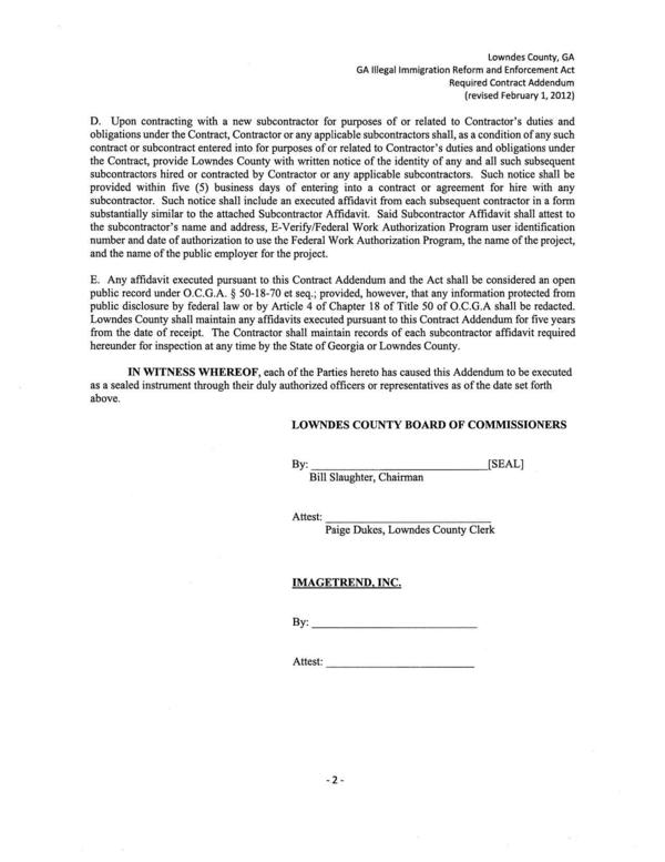 the Contract, provide Lowndes County with written notice of the identity of any and all such subsequent