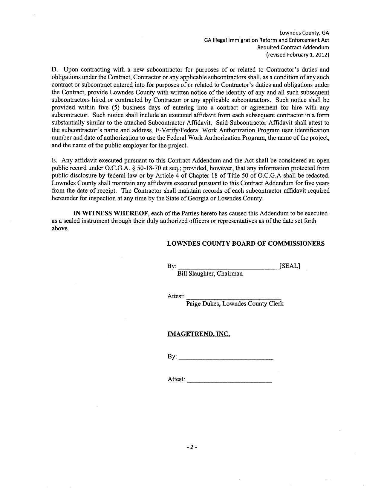 the Contract, provide Lowndes County with written notice of the identity of any and all such subsequent