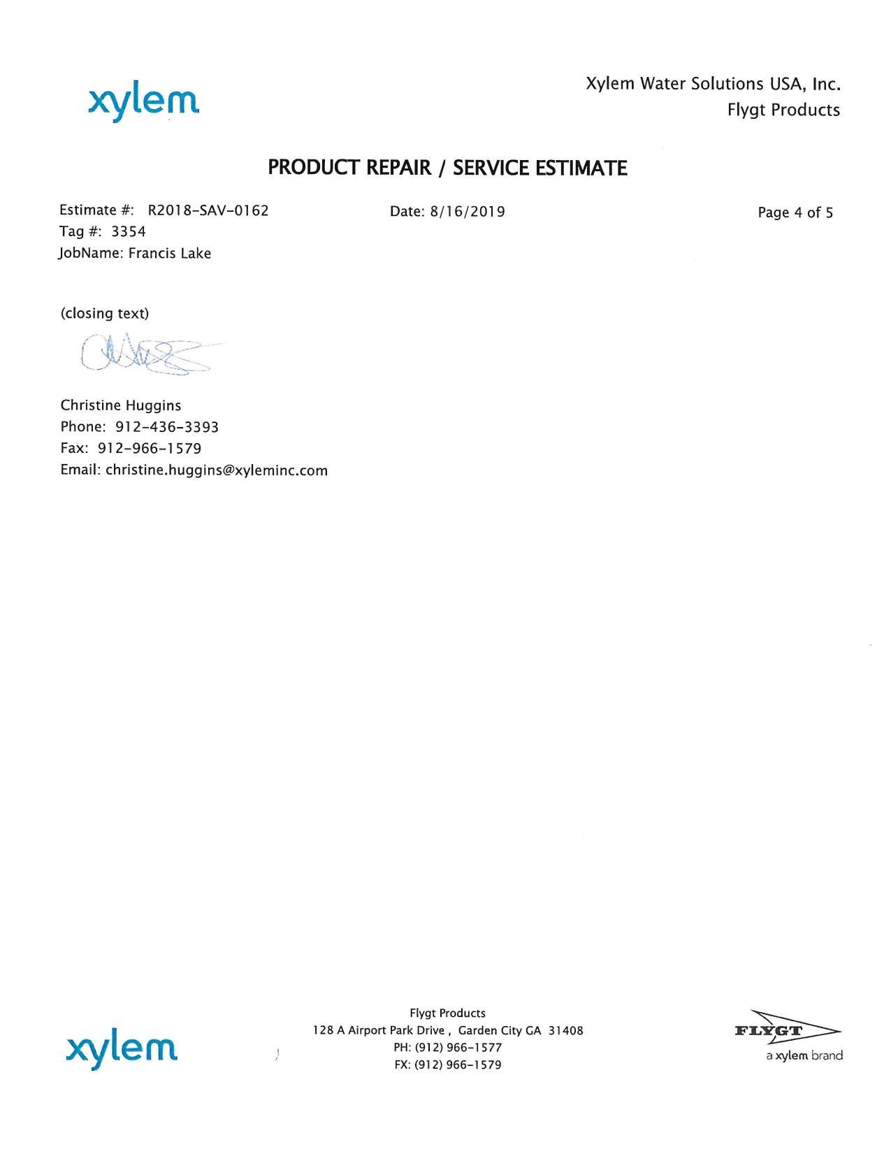 PRODUCT REPAIR / SERVICE ESTIMATE 3 of 4