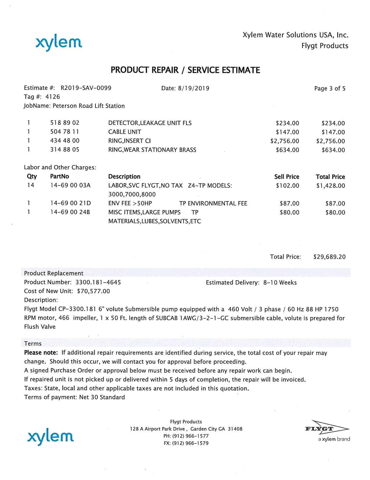 PRODUCT REPAIR / SERVICE ESTIMATE 3 of 5