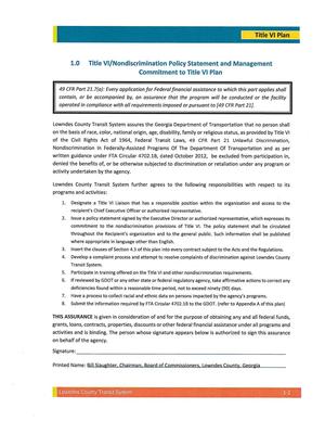 [1.0 Title VI/Nondiscrimination Policy Statement and Management Commitment to Title VI Plan]