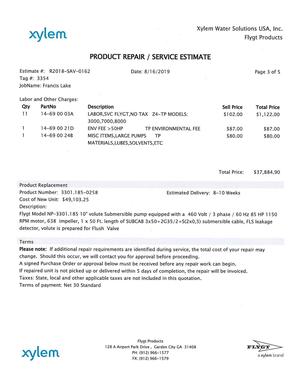 [PRODUCT REPAIR / SERVICE ESTIMATE 2 of 4]