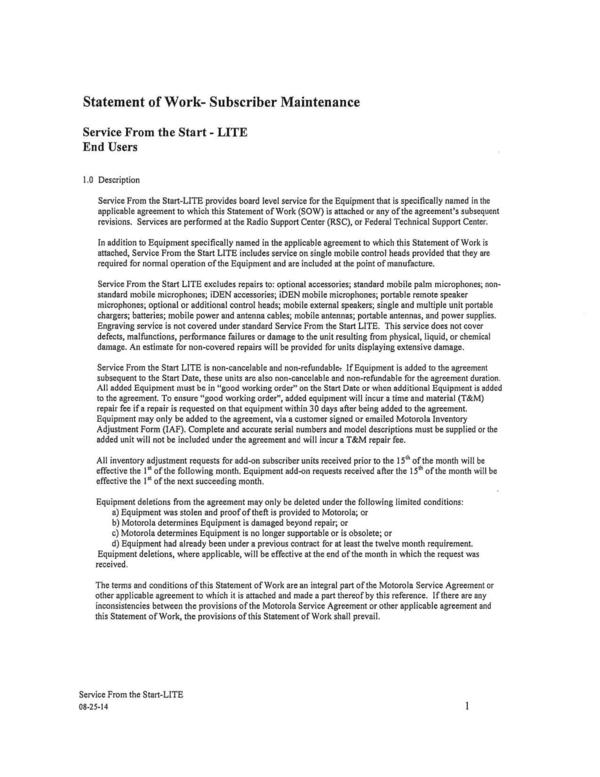 Statement of Work- Subscriber Maintenance