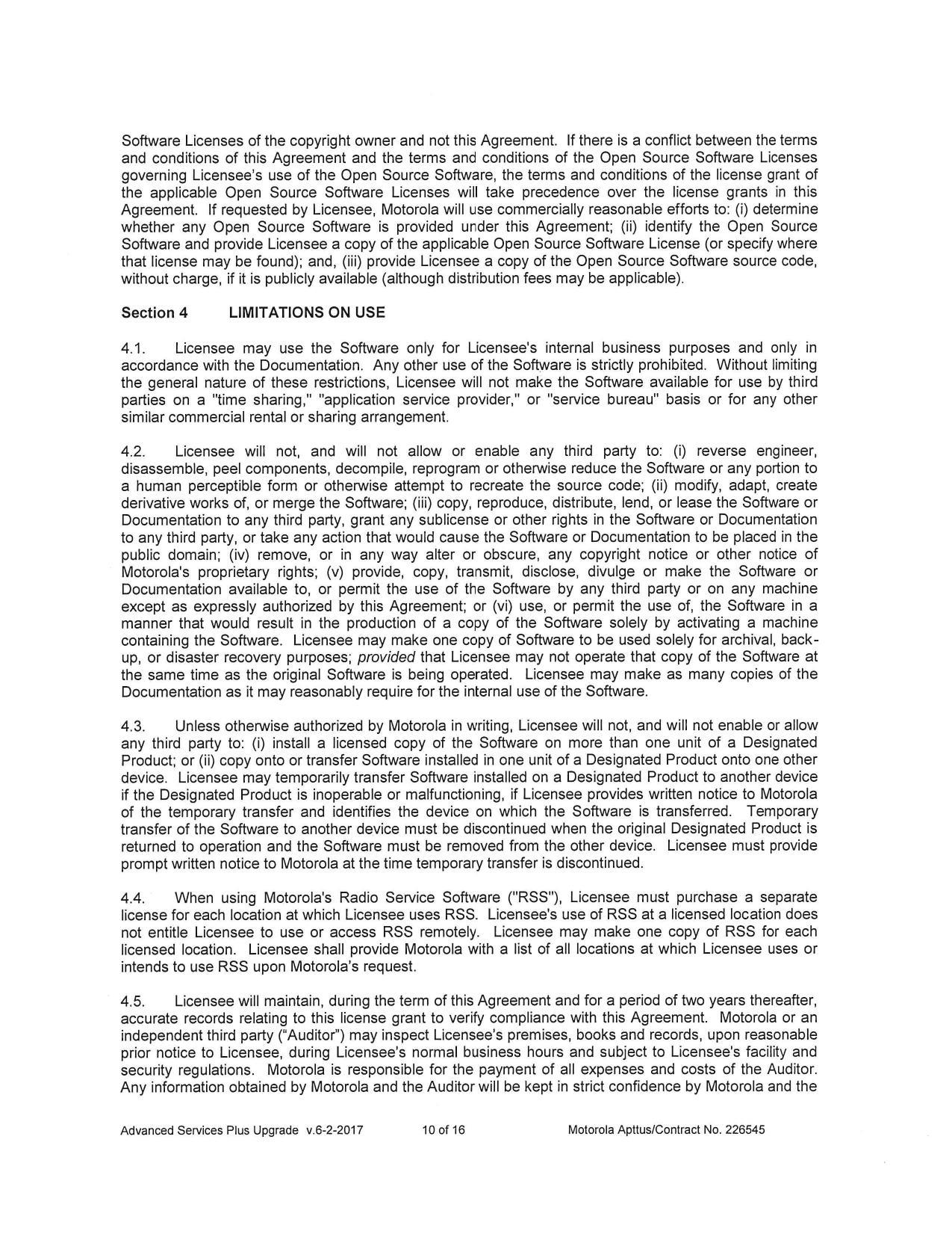 Section 4 LIMITATIONS ON USE