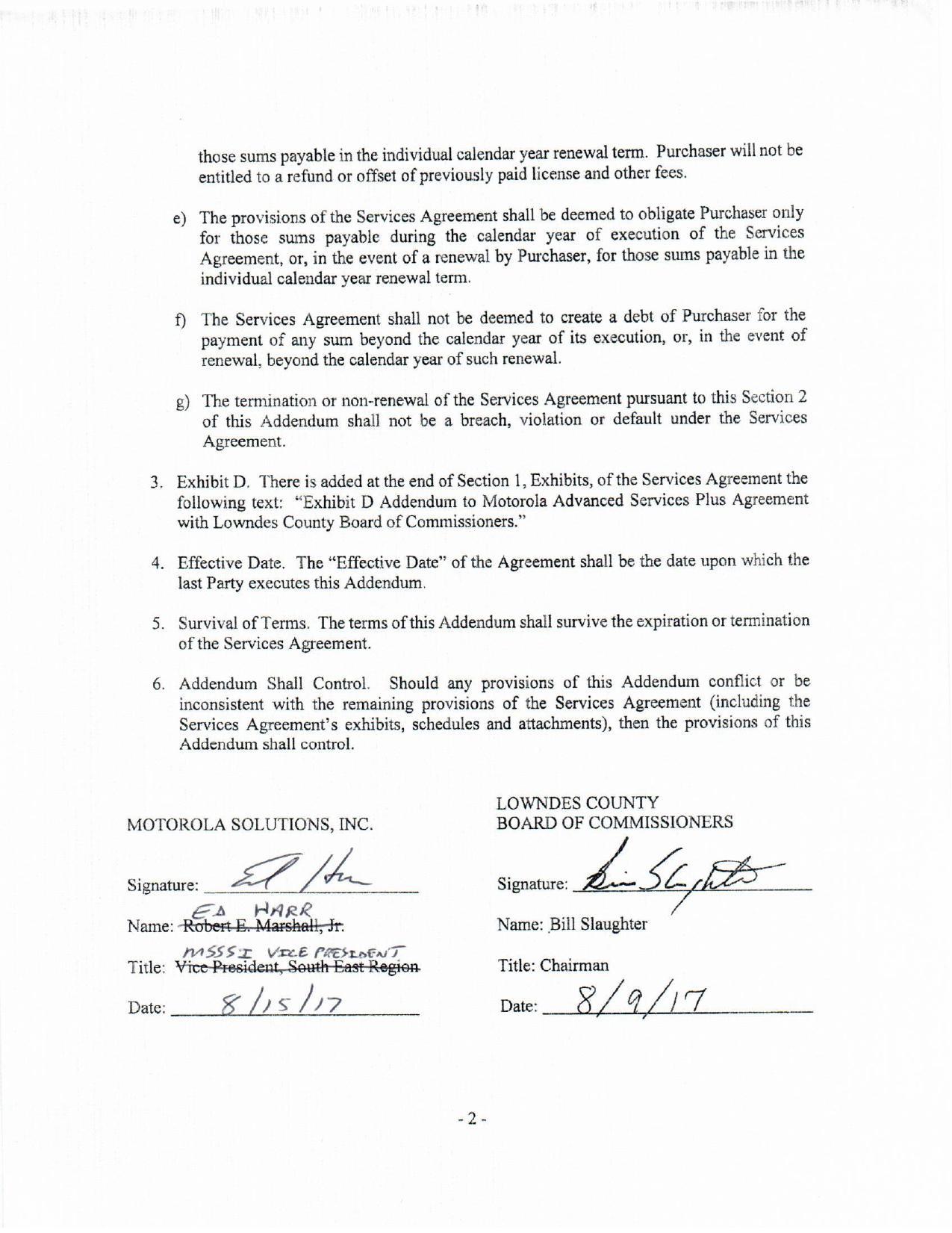 g) The termination or non-renewal of the Services Agreement pursuant to this Section 2