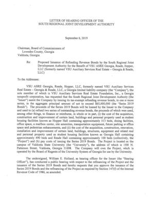 [Proposed Issuance of Refunding Revenue Bonds by the South Regional Joint Development Authority for the Benefit of VSU ASRE Georgia, Reade, Hopper, LLC (formerly named VSU Auxiliary Services Real Estate — Georgia & Reade, LLC)]
