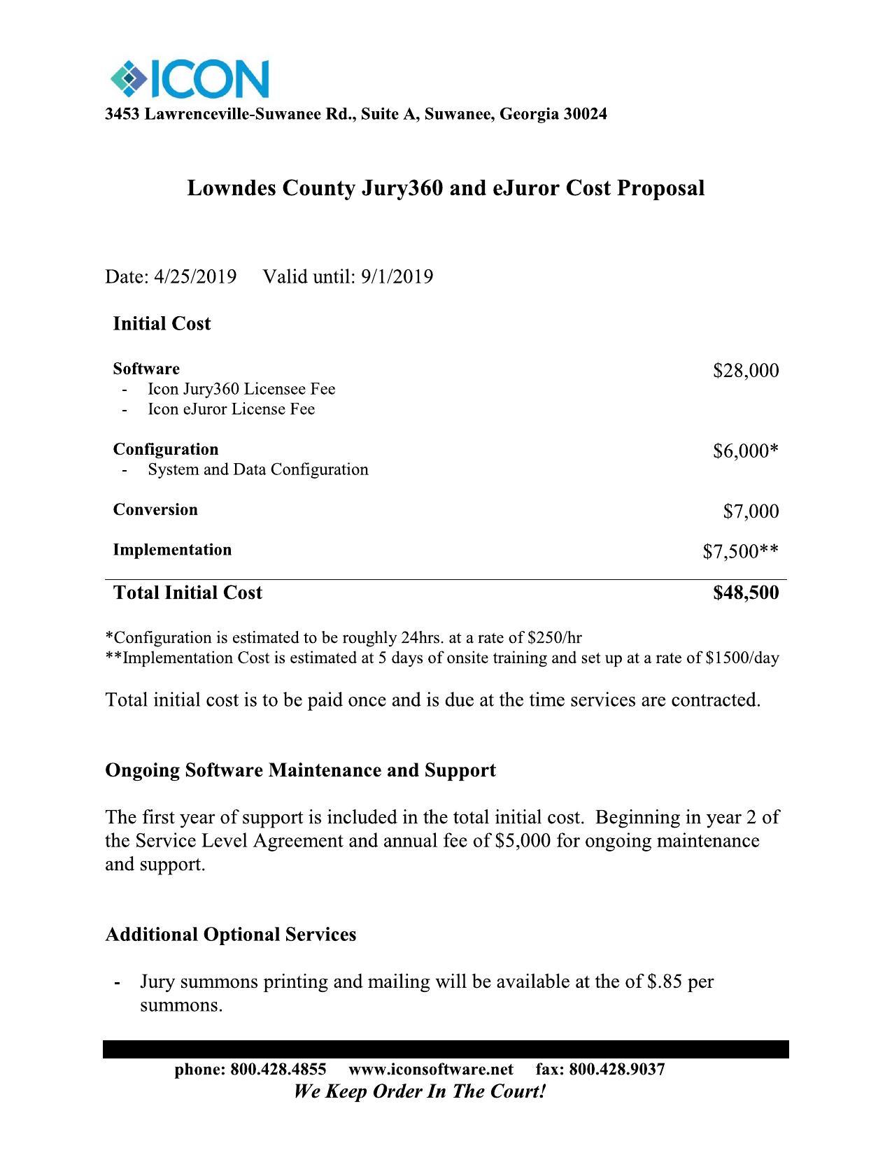 Lowndes County Jury360 and eJuror Cost Proposal