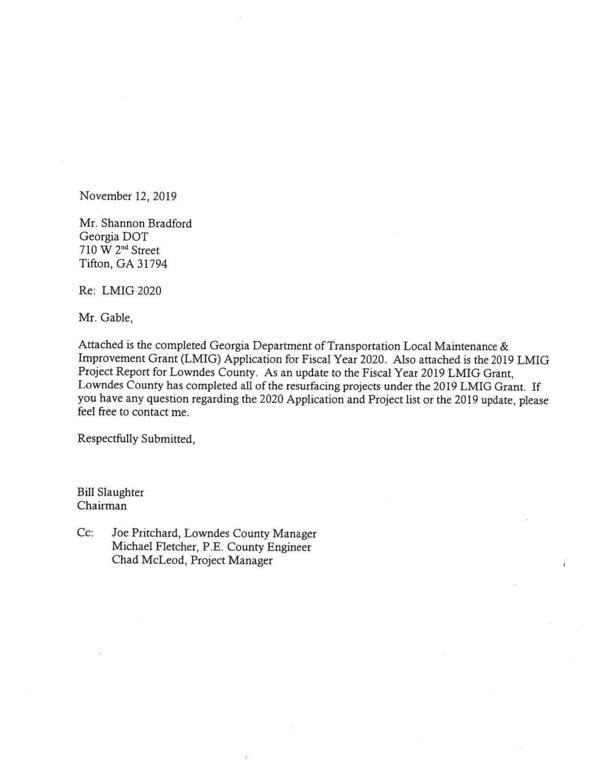 Request from County Chairman to GDOT for LMIG grant