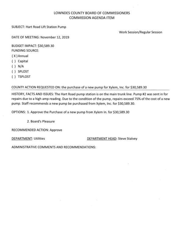 [BUDGET IMPACT: $30,589.30; repair would be more than 75% of that new pump price fromm Xylem, Inc.]