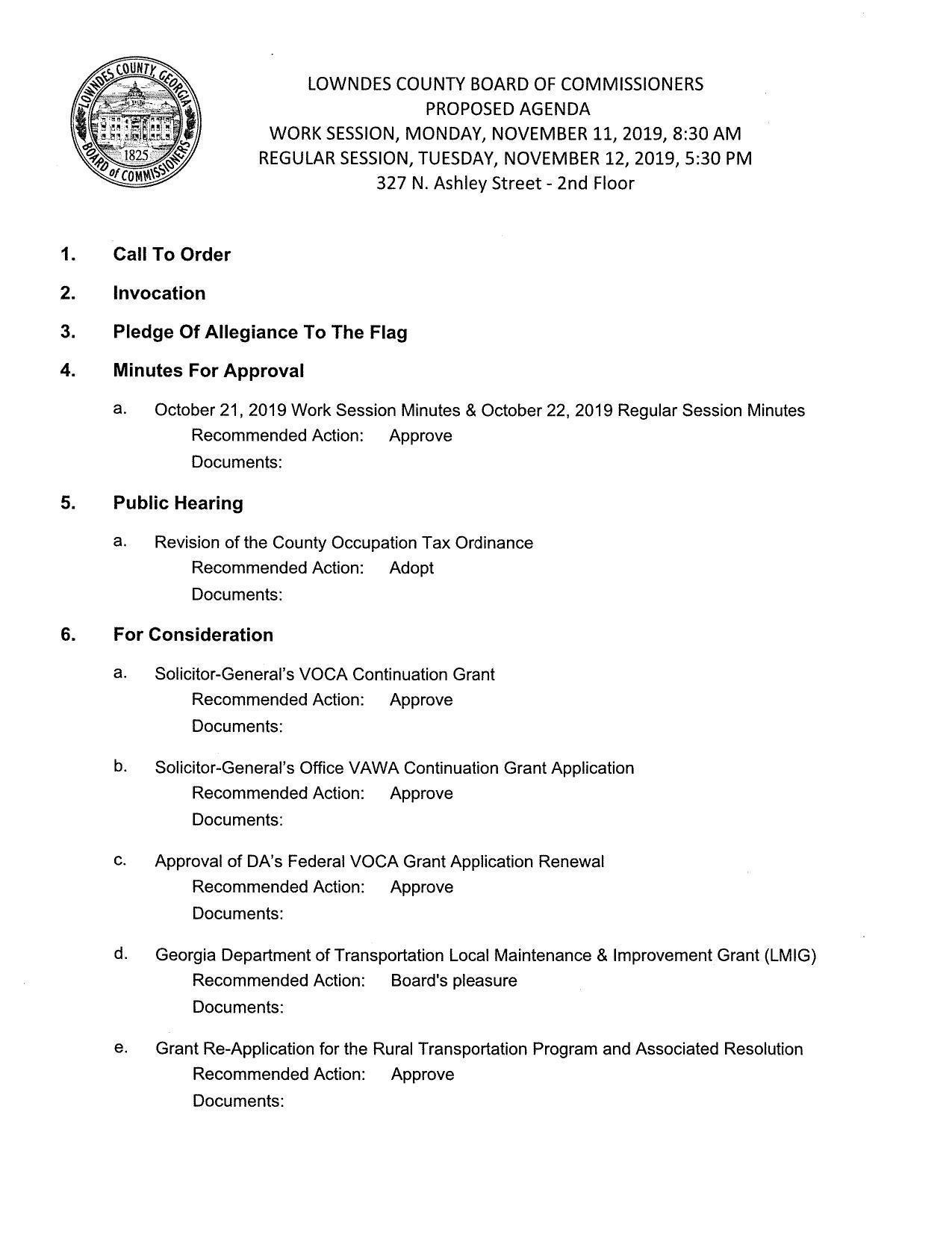 PROPOSED AGENDA