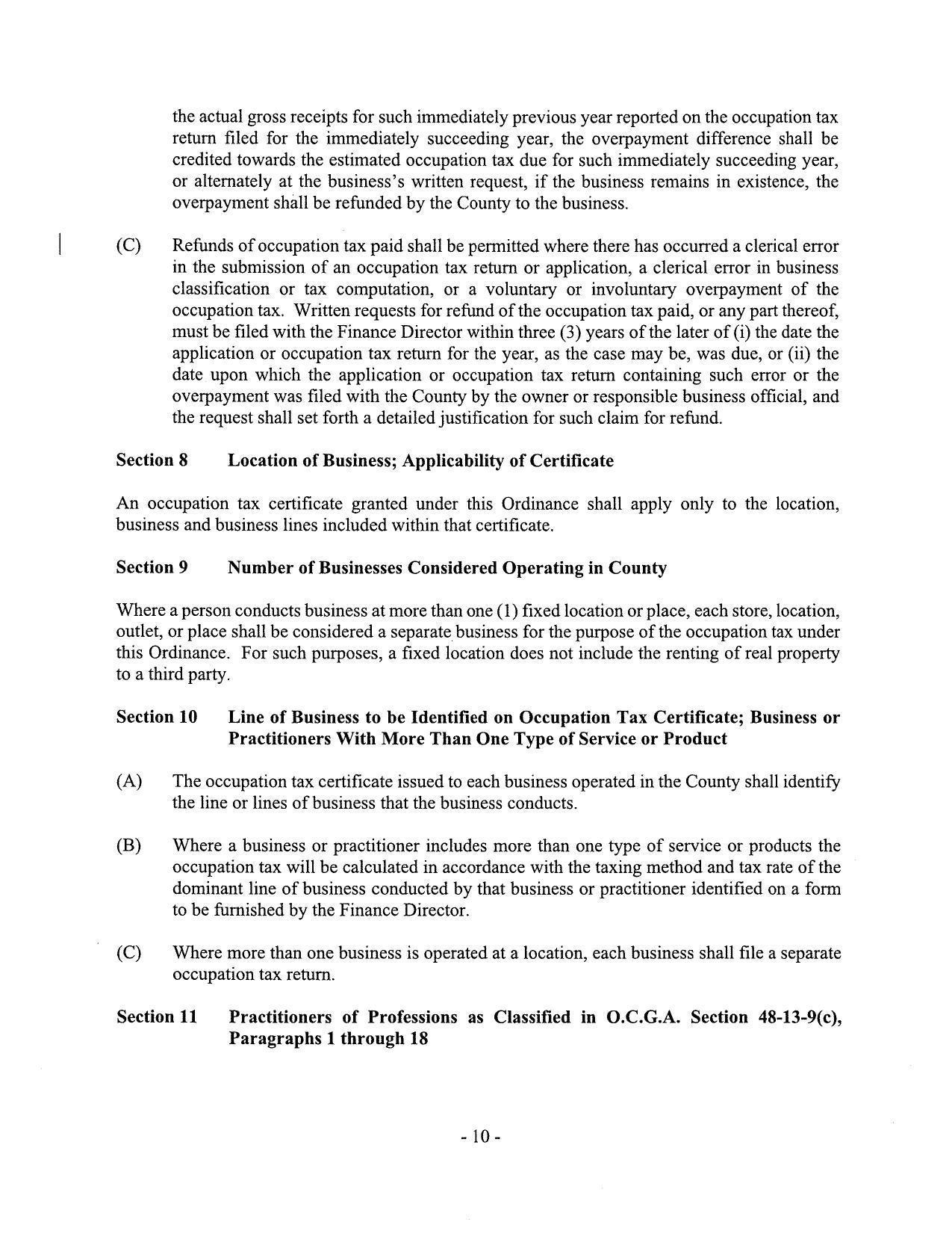 Section 9 Number of Businesses Considered Operating in County