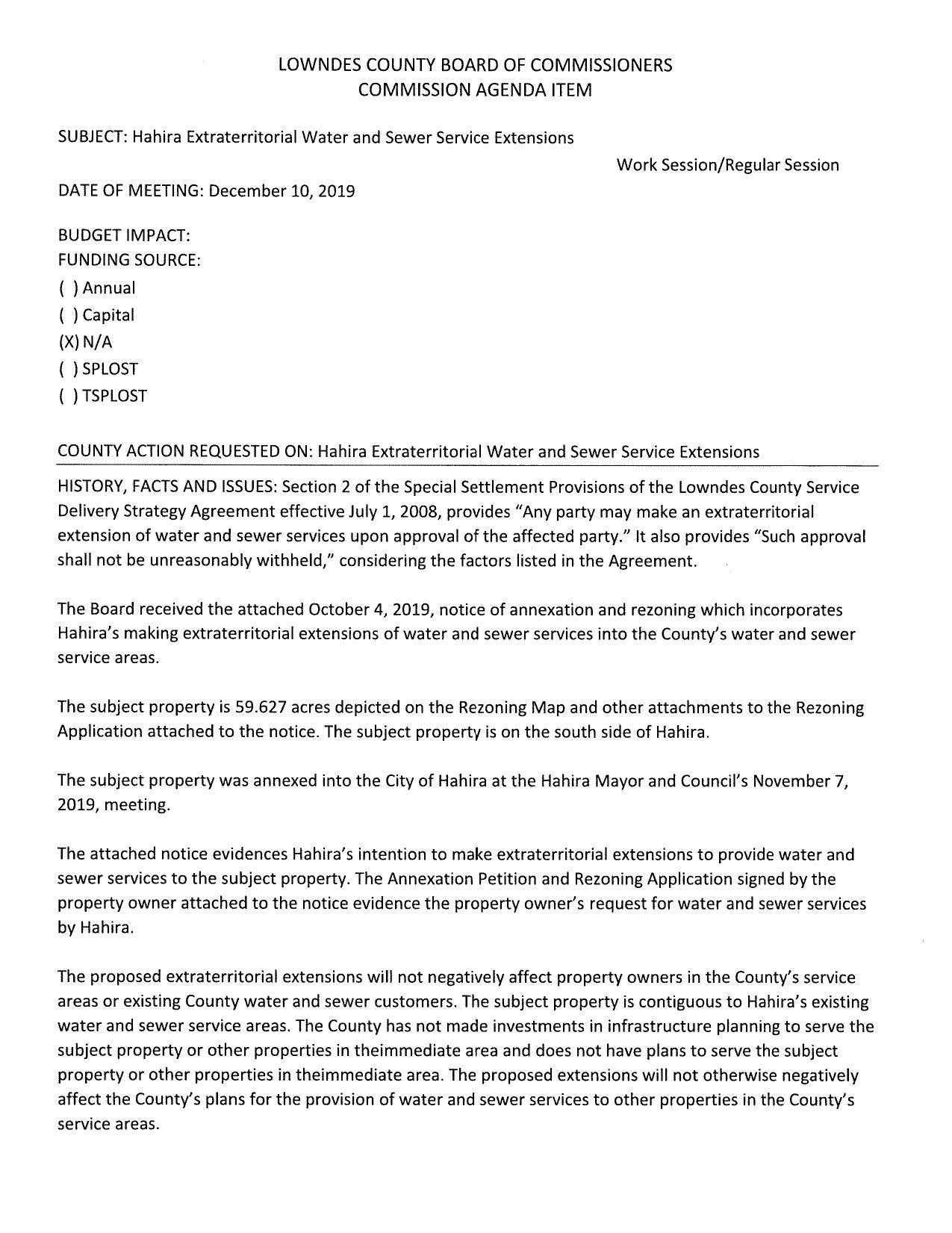 The Board received the attached October 4, 2019, notice of annexation and rezoning which incorporates