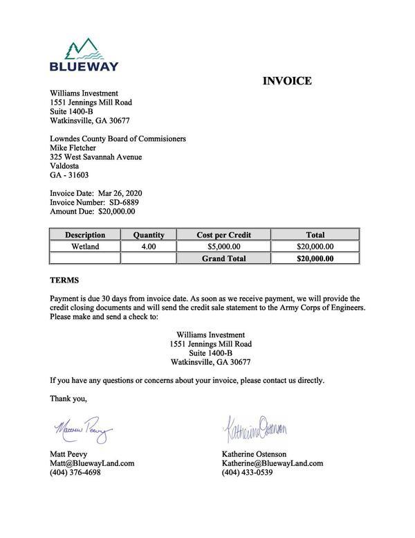 Blueway Invoice, 4 * $5,000/credit