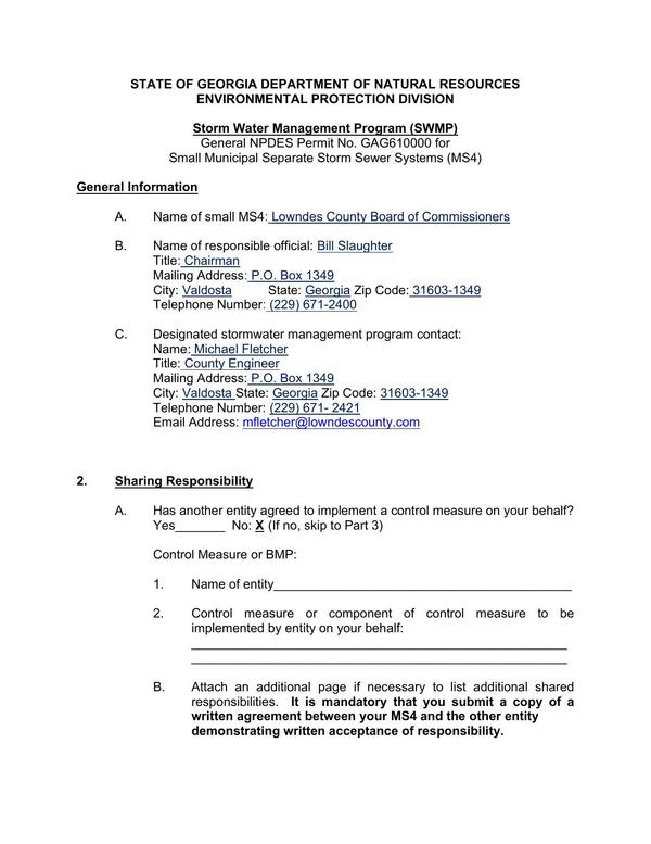 General NPDES Permit No. GAG610000 for Small Municipal Separate Storm Sewer Systems (MS4)