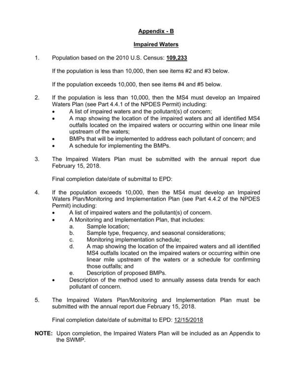 4. ...the MS4 must develop an Impaired Waters Plan/Monitoring and Implementation Plan (see Part 4.4.2 of the NPDES Permit) including: