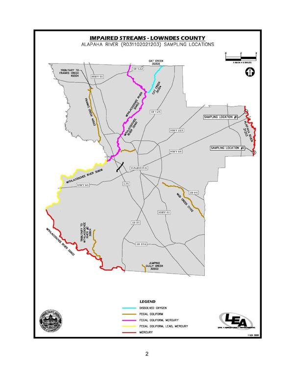 [Map: ALAPAHA RIVER (R031102021203) SAMPLING LOCATIONS]