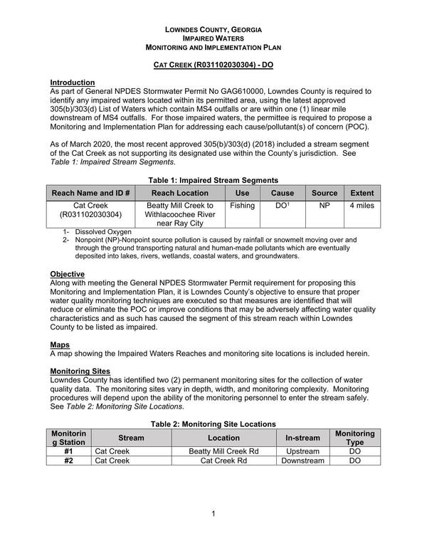 [1- Dissolved Oxygen: Cat Creek (R031102030304) Beatty Mill Creek near Ray City 4 miles to Withlacoochee River]