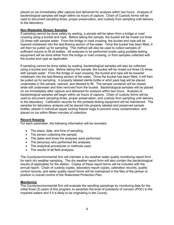 Non-Wadeable Stream Samples: If sampling cannot be done safely by wading, a sample will be taken from a bridge or road