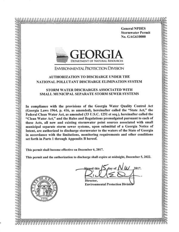 General NPDES Stormwater Permit No. GAG610000