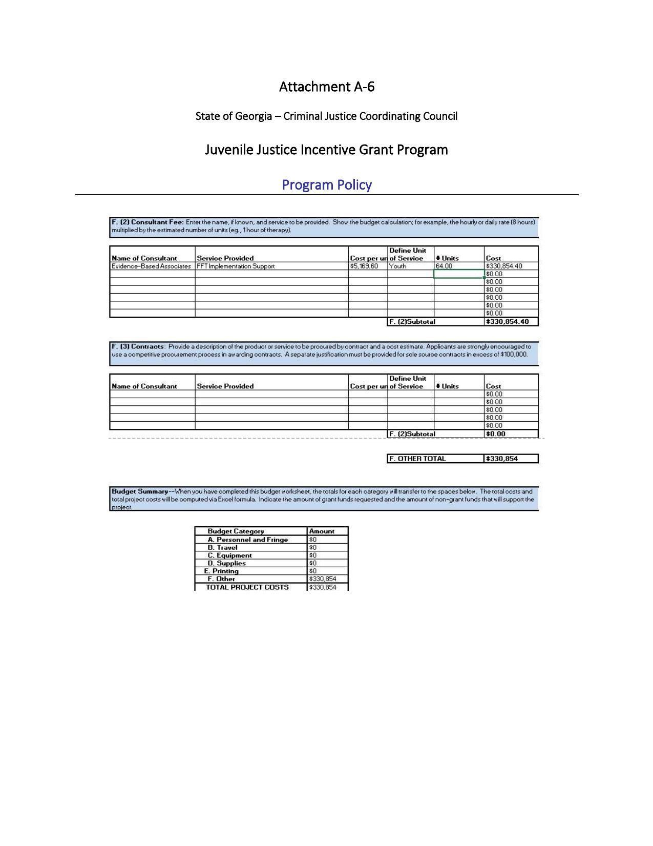 Attachment A-6: Program Policy