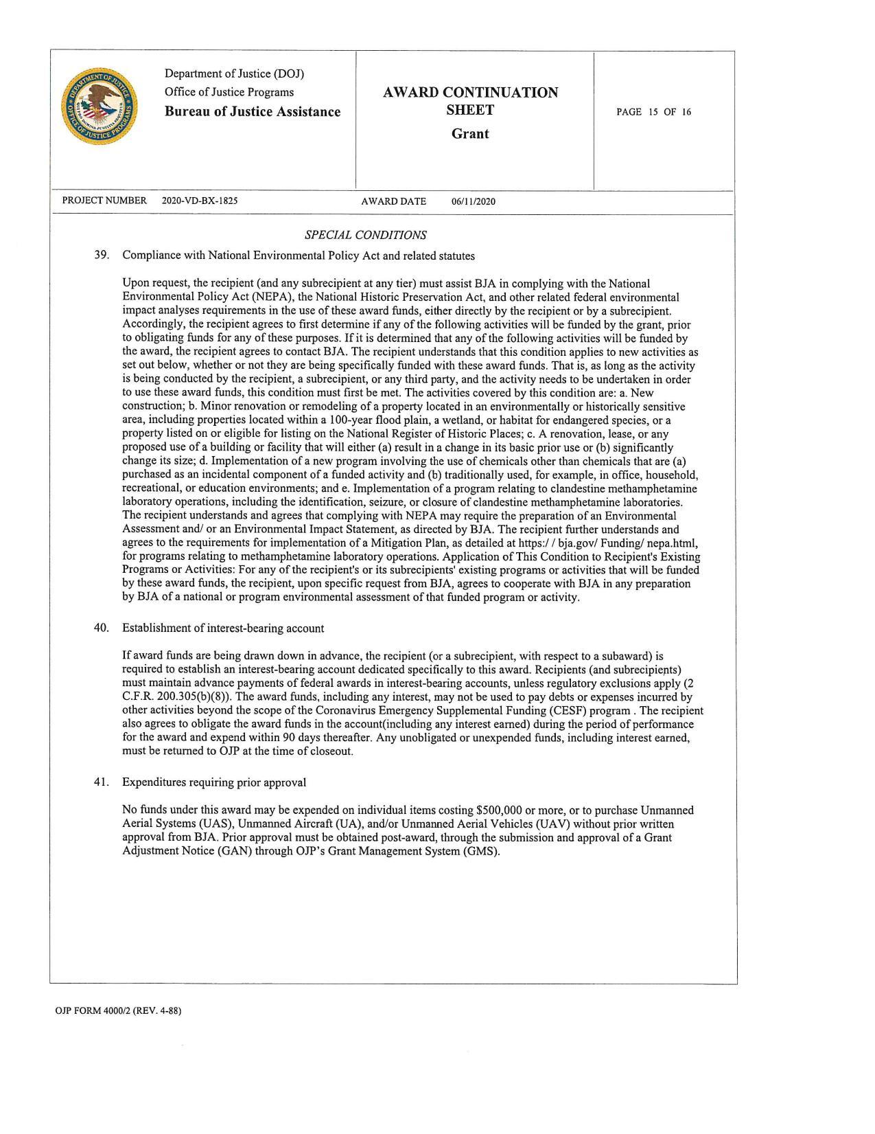 39. Compliance with National Environmental Policy Act and related statutes