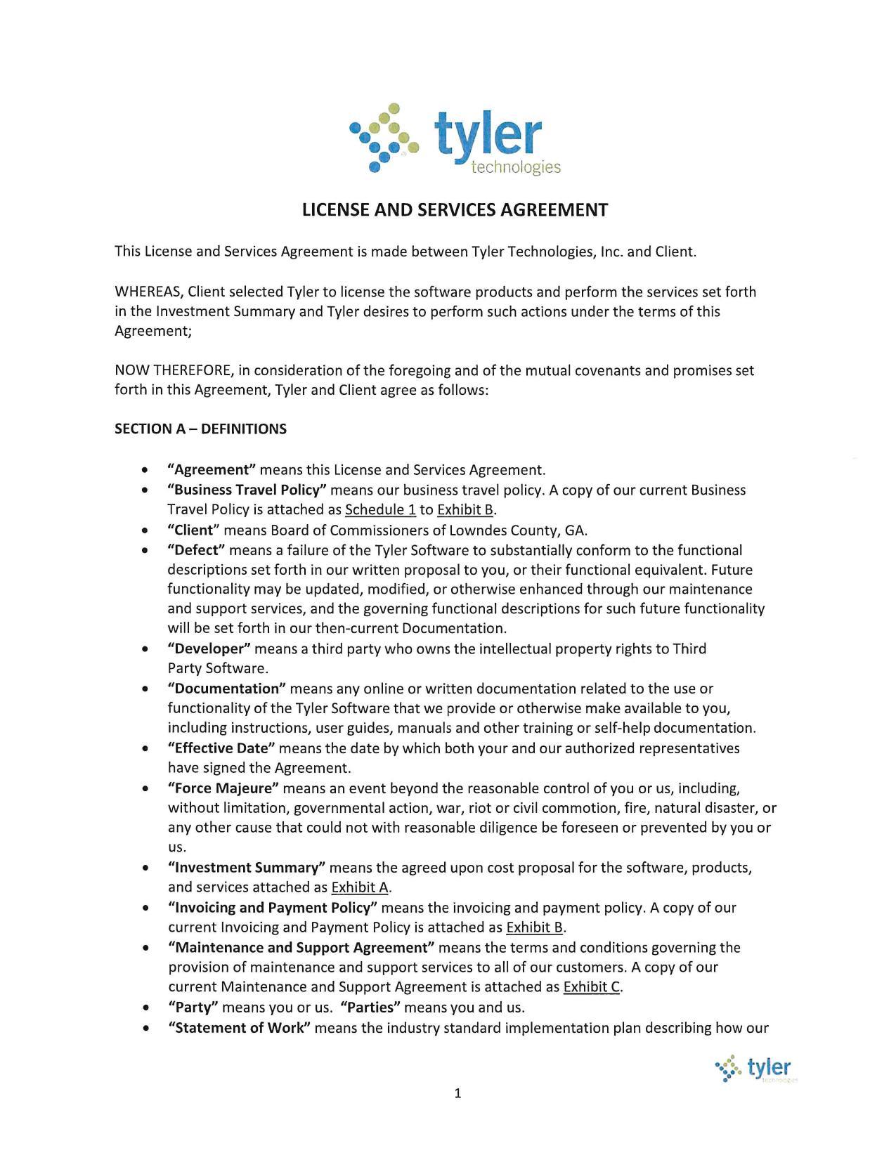 LICENSE AND SERVICES AGREEMENT --Tyler Technologies