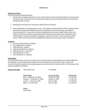 [1. Sample adult mosquito populations at seven (7) permanent locations (specified below) in unincorporated]