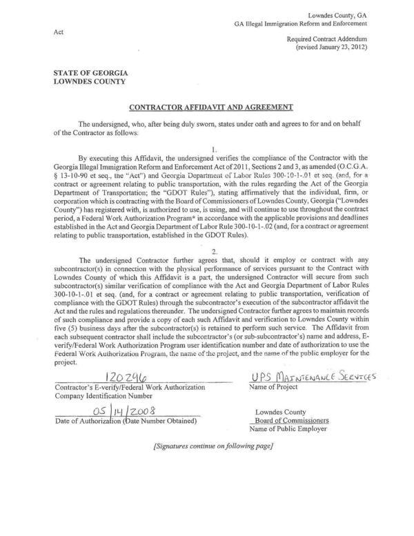 CONTRACTOR AFFIDAVIT AND AGREEMENT