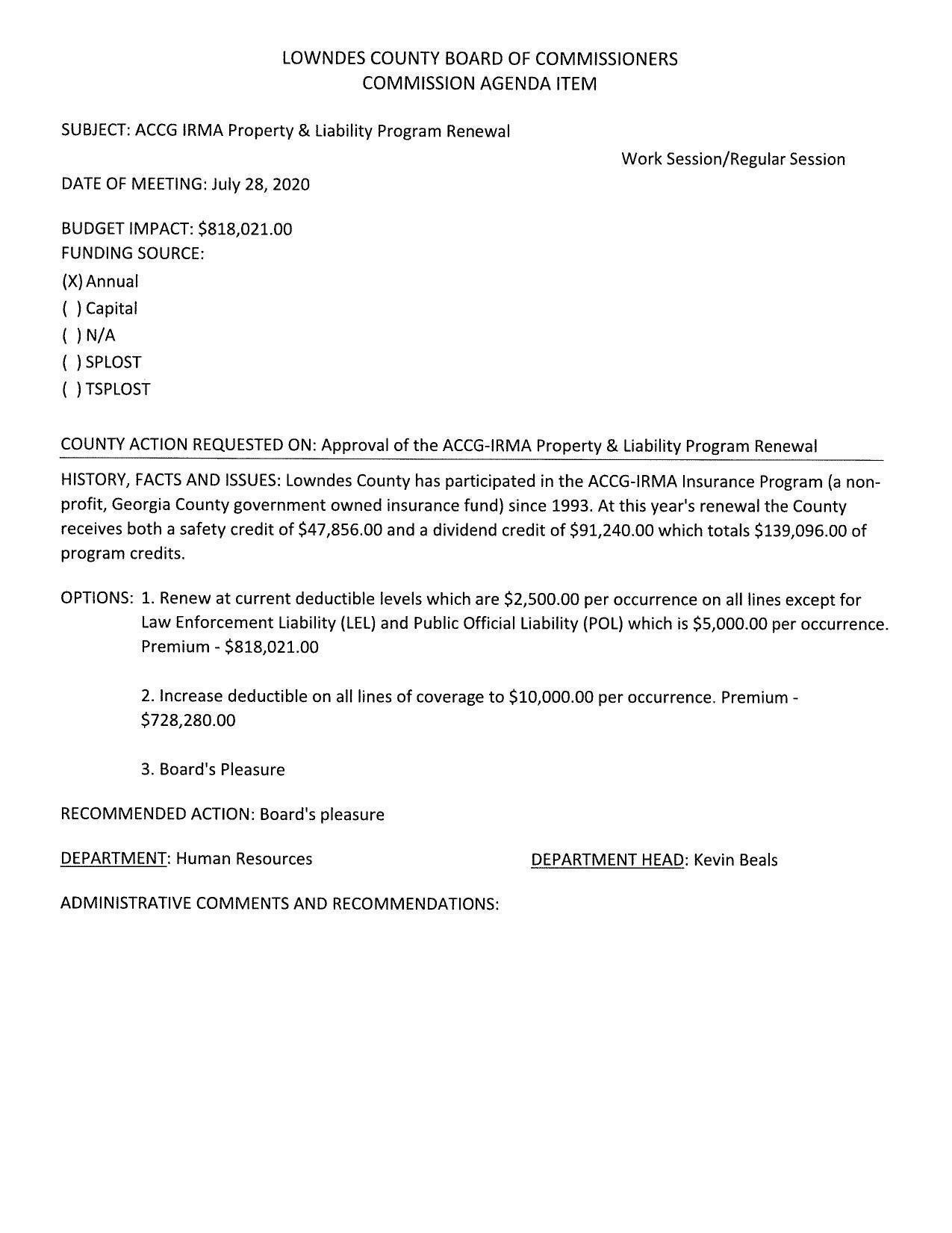 BUDGET IMPACT: $818,021.00