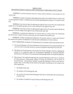 [RESOLUTION REGARDING DEDICATIONS OF PRIVATE ROADS TO BECOME COUNTY ROADS]