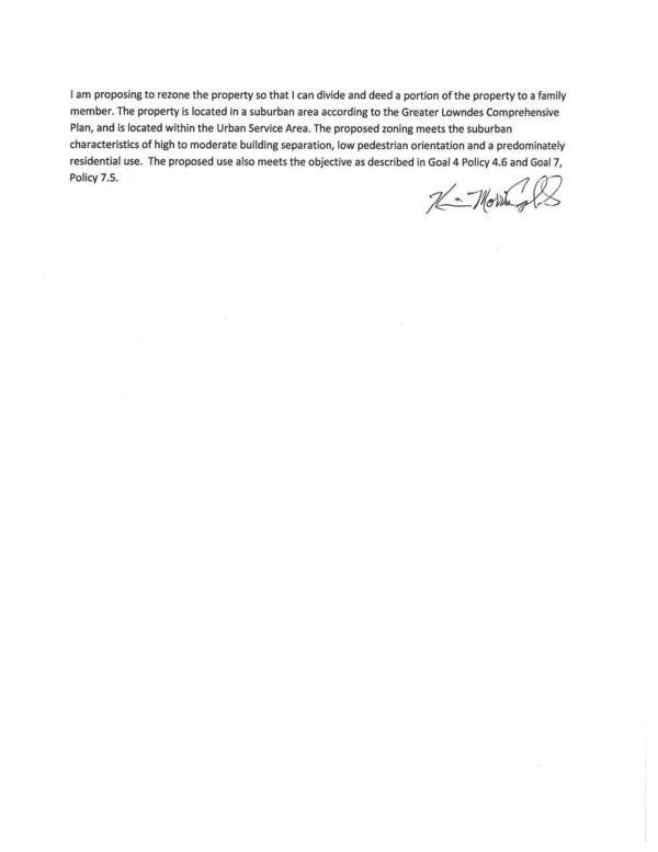 Applicant letter: The property is located in a suburban area according to the Greater Lowndes Comprehensive Plan