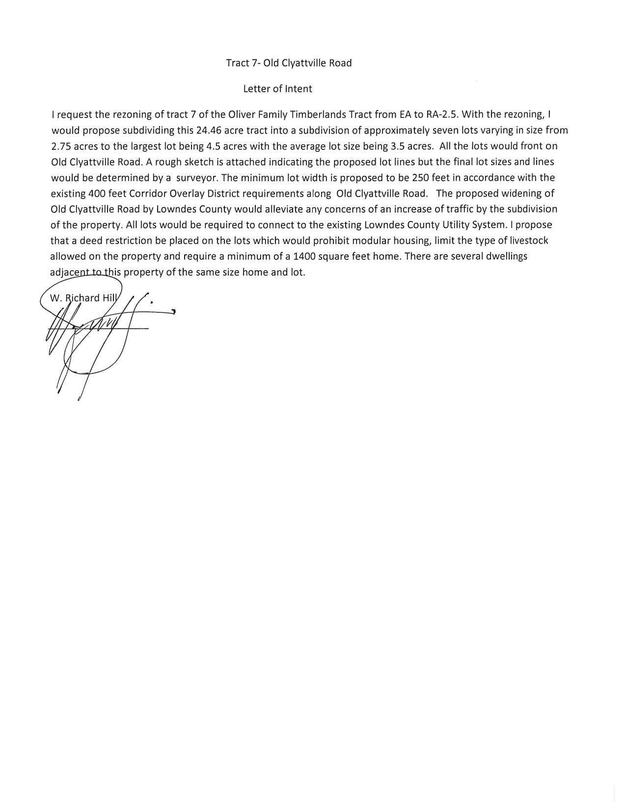 Letter of Intent, W. Richard Hill