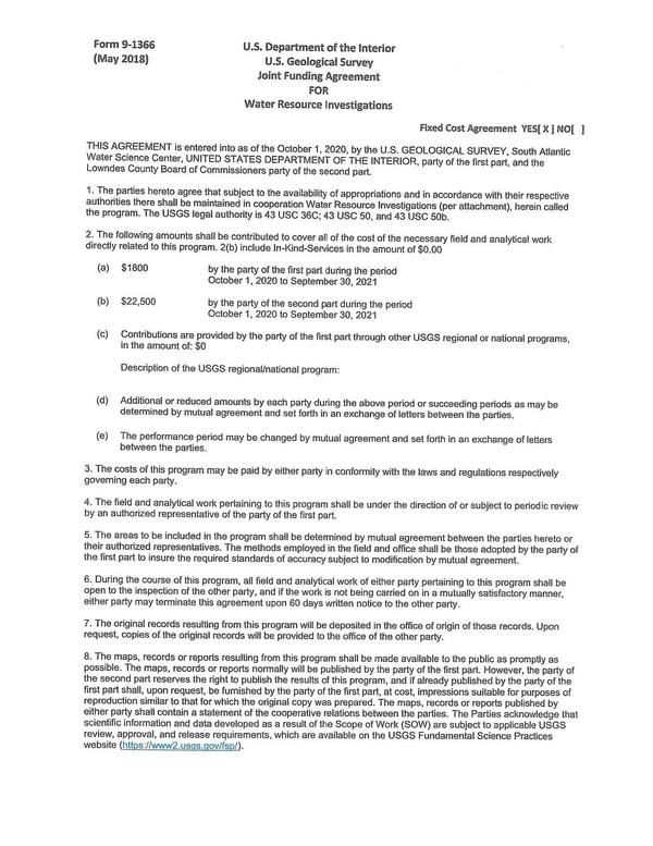 Agreement, USGS, JFA