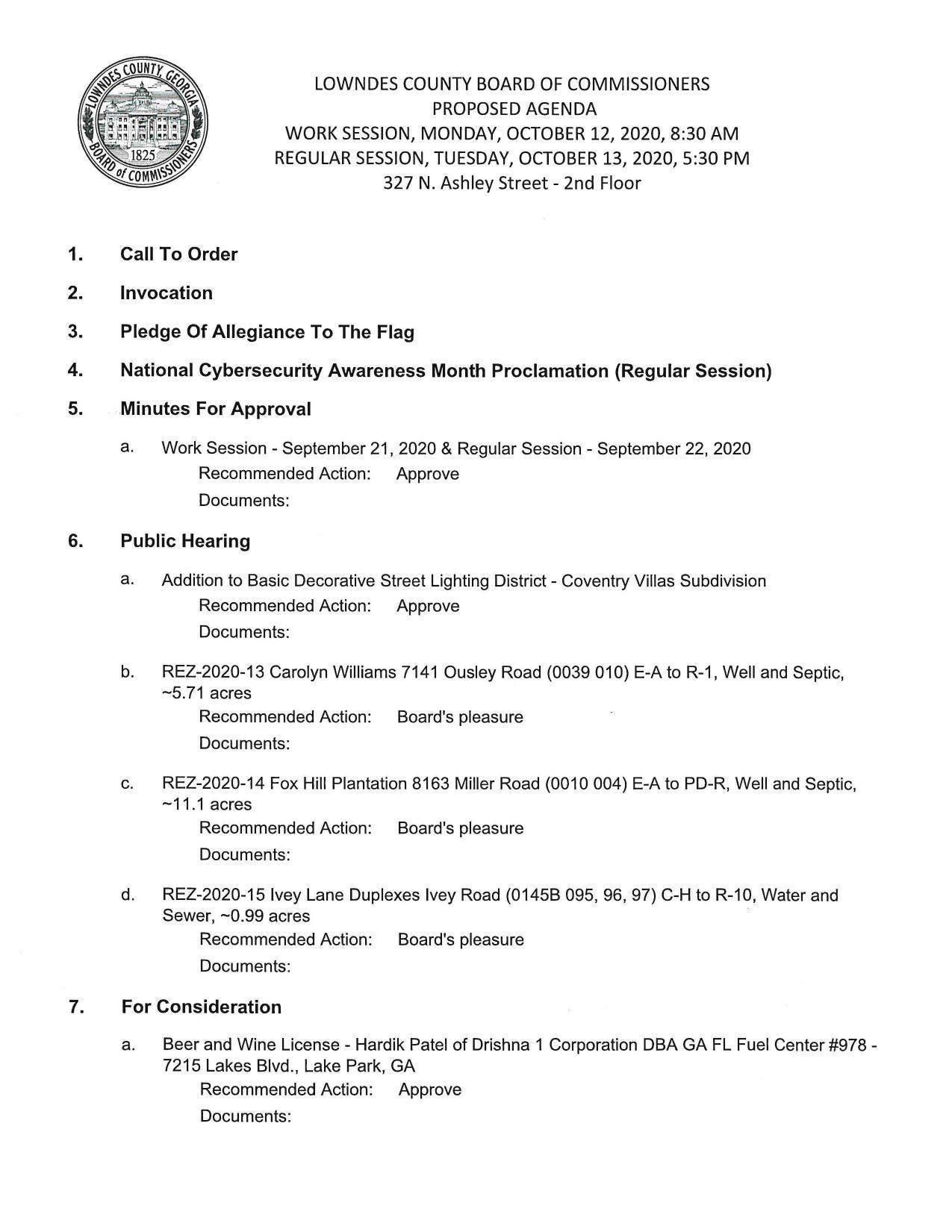 PROPOSED AGENDA