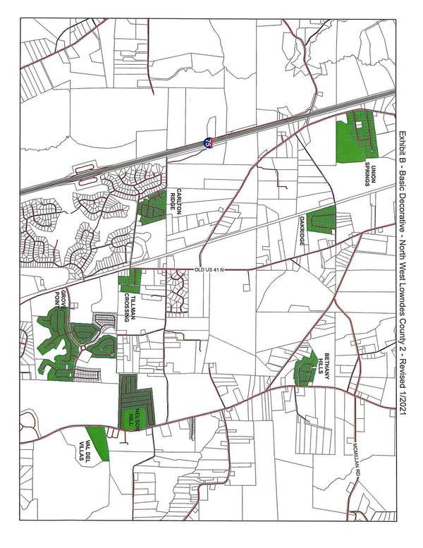 Context Map: 8 subdivisions from Grove Point and Val Del Villas to Union Springs, in NW Lowndes County