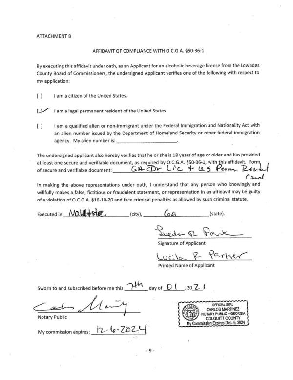 AFFIDAVIT OF COMPLIANCE WITH O.C.G.A. §50-36-1