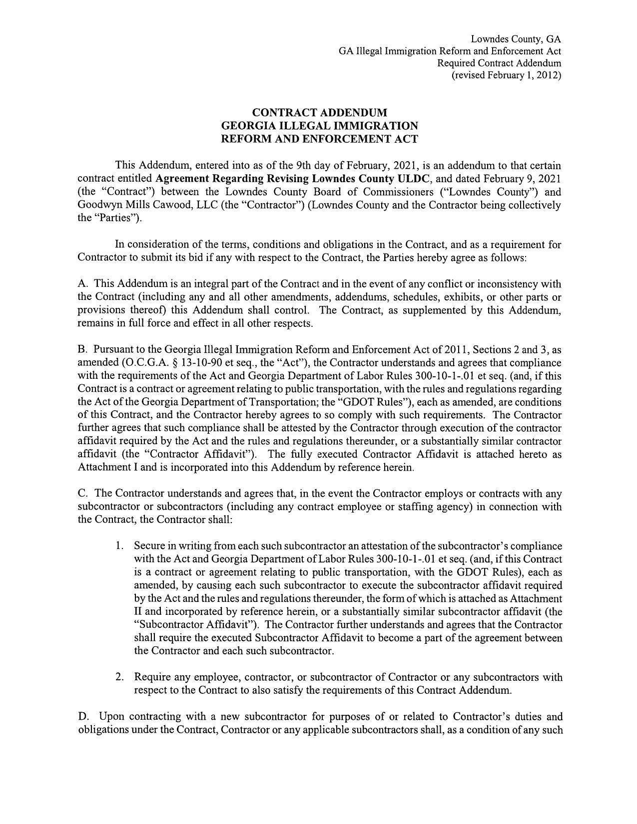 amended (0.C.G.A. § 13-10-90 et seq., the “Act”), the Contractor understands and agrees that compliance